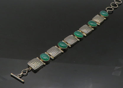 925 Sterling Silver  Vintage Cabochon Green Carnelian Chain Bracelet  BT8732