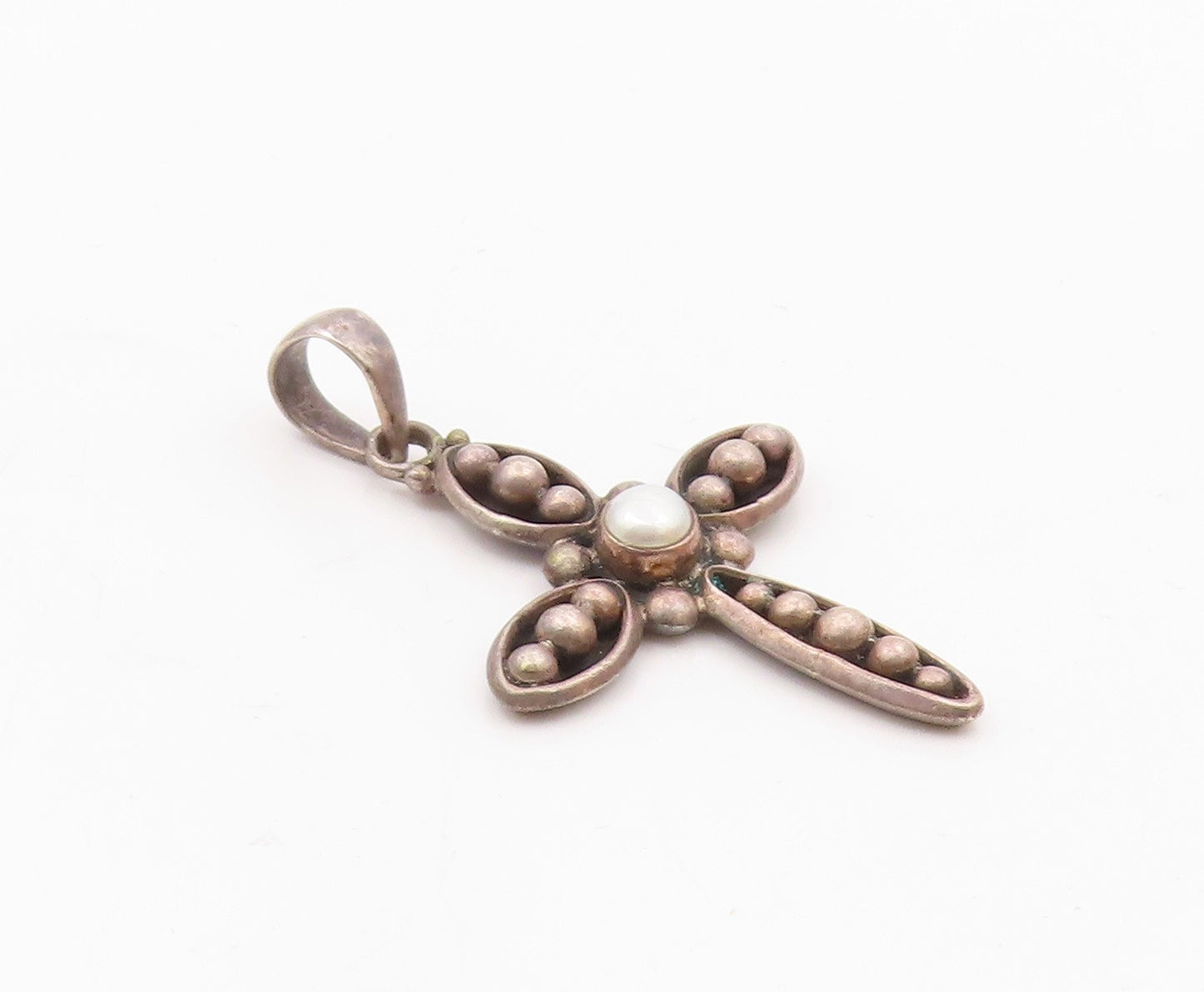 SILPADA 925 Sterling Silver  Vintage Pearl Religious Cross Pendant  PT16076