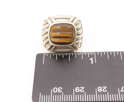 JUDITH RIPKA 925 Silver  Vintage Moonstone Tiger Eve Carved Earrings  EG12699