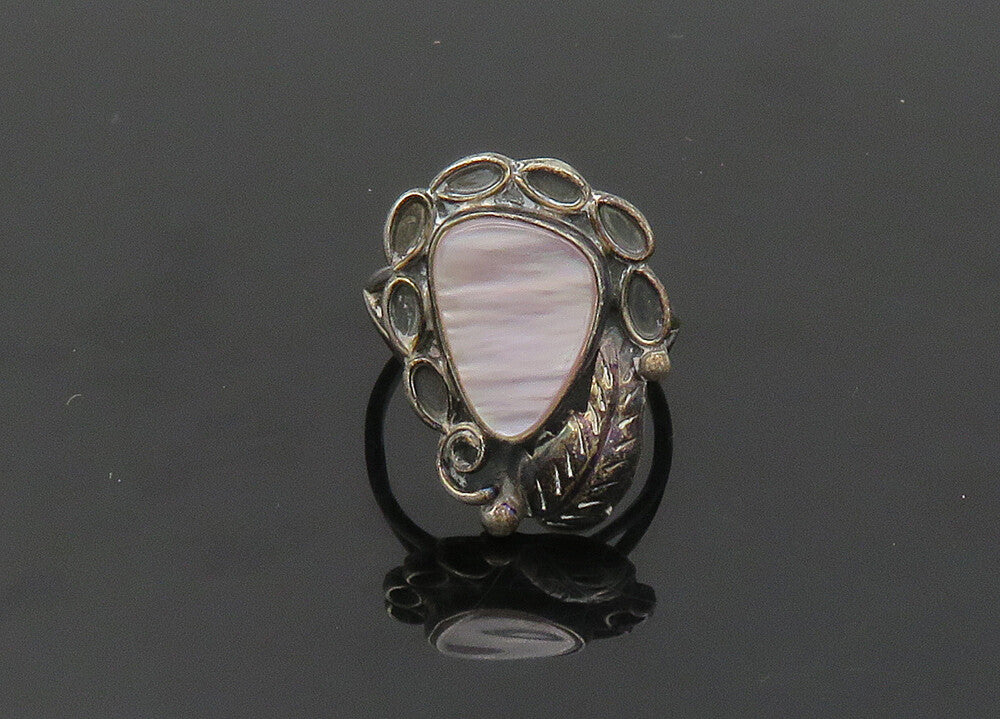 LOWELL DRAPER NAVAJO 925 Silver  Vintage Mother Of Pearl Ring Sz 8  RG20354