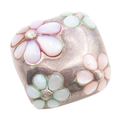 925 Sterling Silver Vintage Pendant Opal Inlay Daisy Flower Motif Charm  PT25822
