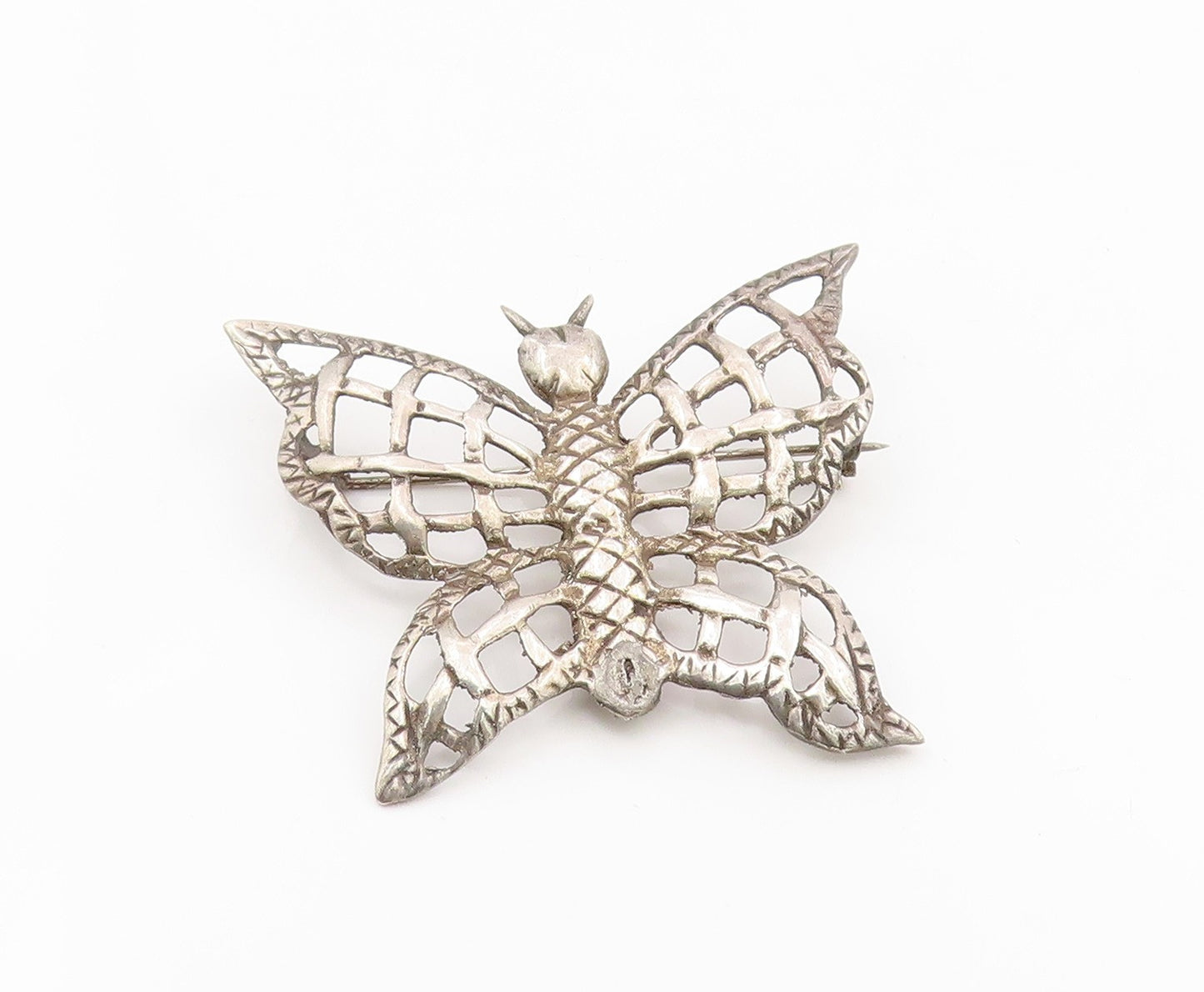 925 Sterling Silver Vintage Brooch Etched Openwork Butterfly Design Pin  BP12109