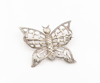 925 Sterling Silver Vintage Brooch Etched Openwork Butterfly Design Pin  BP12109