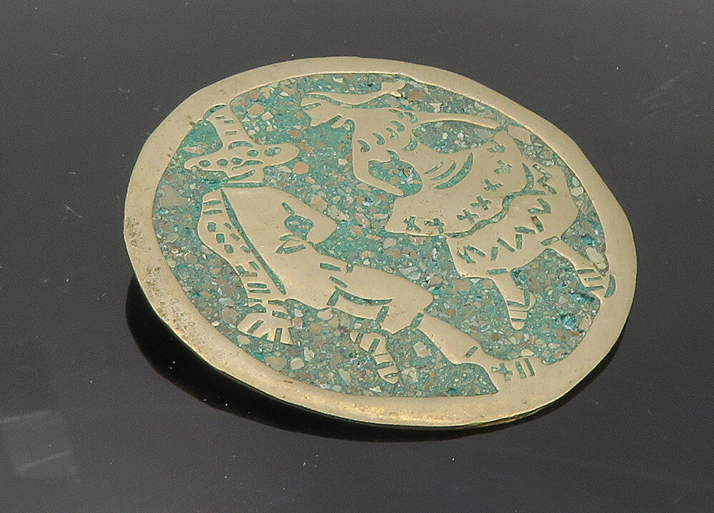 925 Sterling Silver  Vintage Antique Turquoise Dancers Brooch Pin  BP3946