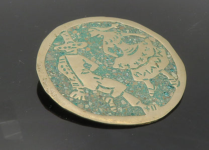 925 Sterling Silver  Vintage Antique Turquoise Dancers Brooch Pin  BP3946