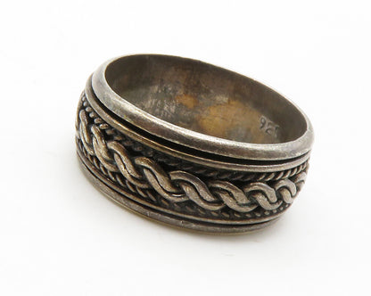 925 Sterling Silver  Vintage Dark Tone Swirl Twist Spinner Ring Sz 7  RG13744
