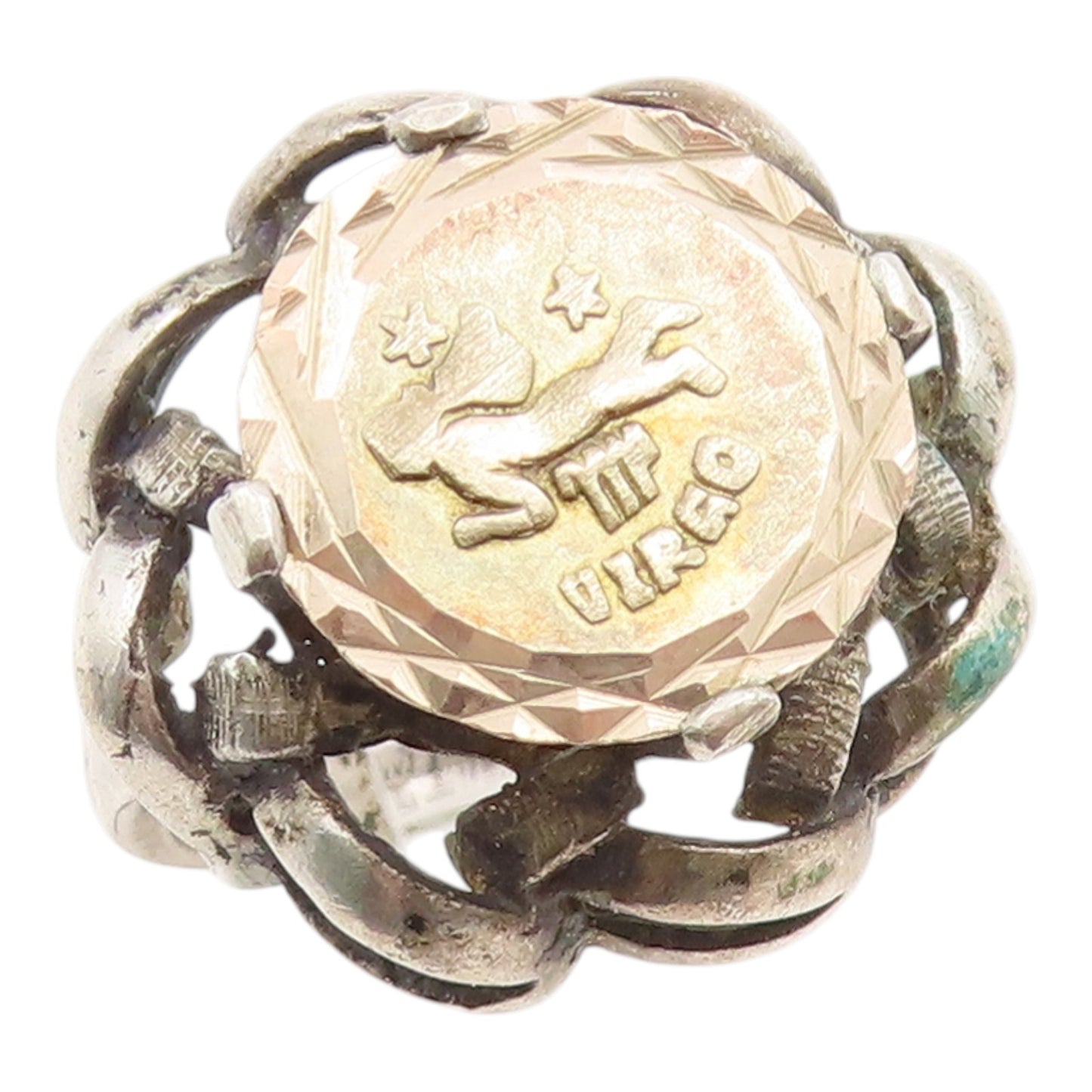 925 Sterling Silver Vintage Ring Etched Virgo Zodiac Coin Band  Sz 8  RG35609