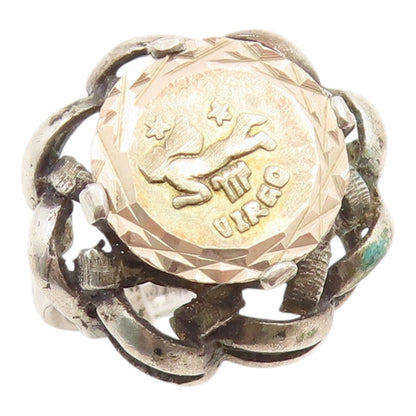 925 Sterling Silver Vintage Ring Etched Virgo Zodiac Coin Band  Sz 8  RG35609