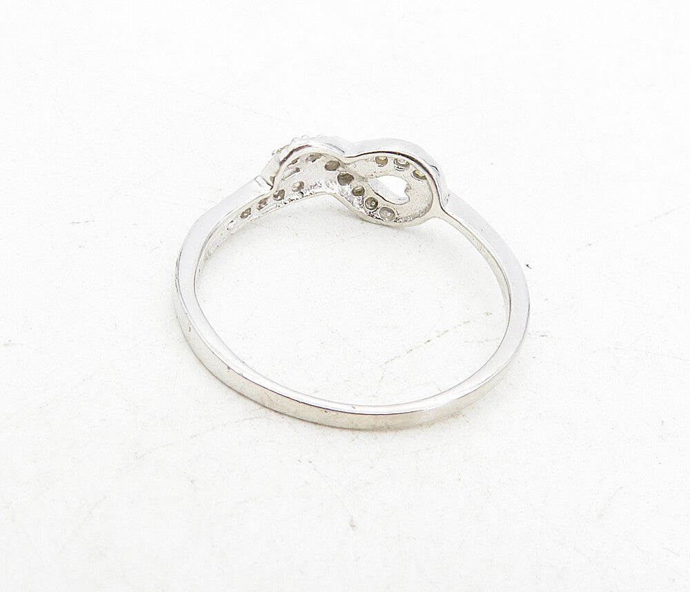 925 Sterling Silver  Genuine Diamonds Ribbon Design Band Ring Sz 8  RG8726
