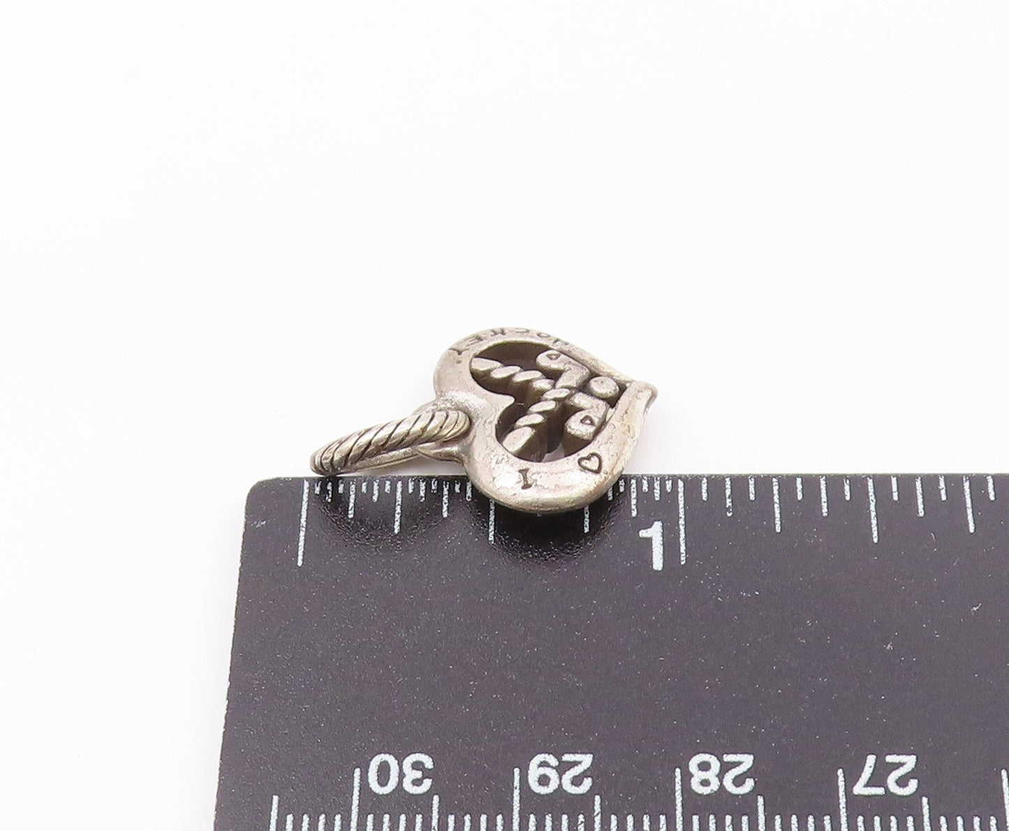 925 Sterling Silver  Vintage I Love Hockey Heart Sports Motif Pendant  PT19454