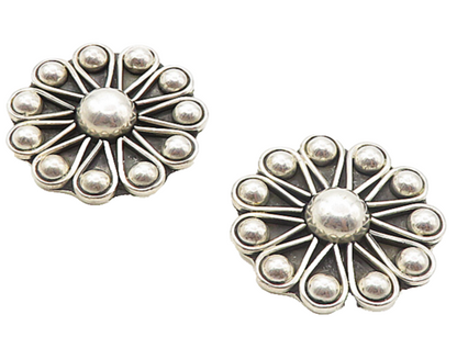MEXICO 925 Sterling Silver  Vintage Flower Motif Non Pierce Earrings  EG3837