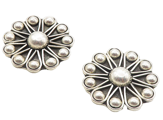 MEXICO 925 Sterling Silver  Vintage Flower Motif Non Pierce Earrings  EG3837