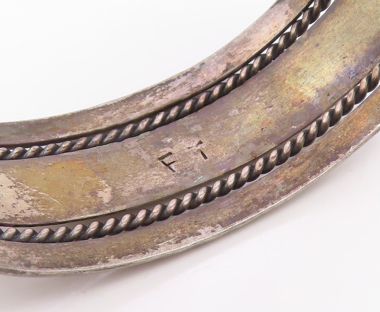 925 Sterling Silver Vintage Bracelet NAVAJO Etched Twisted Wire Cuff  BT12027