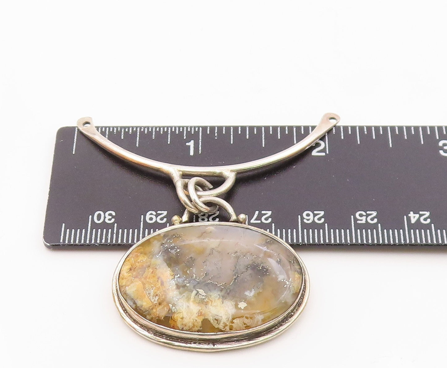925 Sterling Silver  Vintage Cabochon Cut Agate Shiny Drop Pendant  PT18488