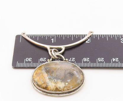 925 Sterling Silver  Vintage Cabochon Cut Agate Shiny Drop Pendant  PT18488