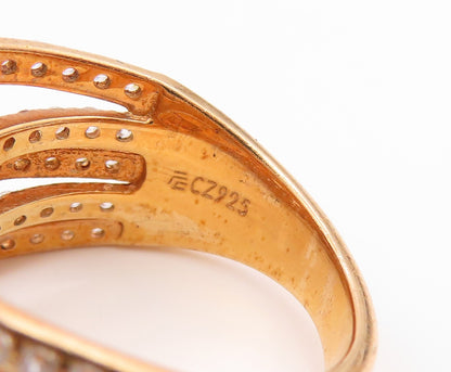 925 Sterling Silver Vintage Ring Gold Plated CZ Statement Band  Sz 7  RG36231