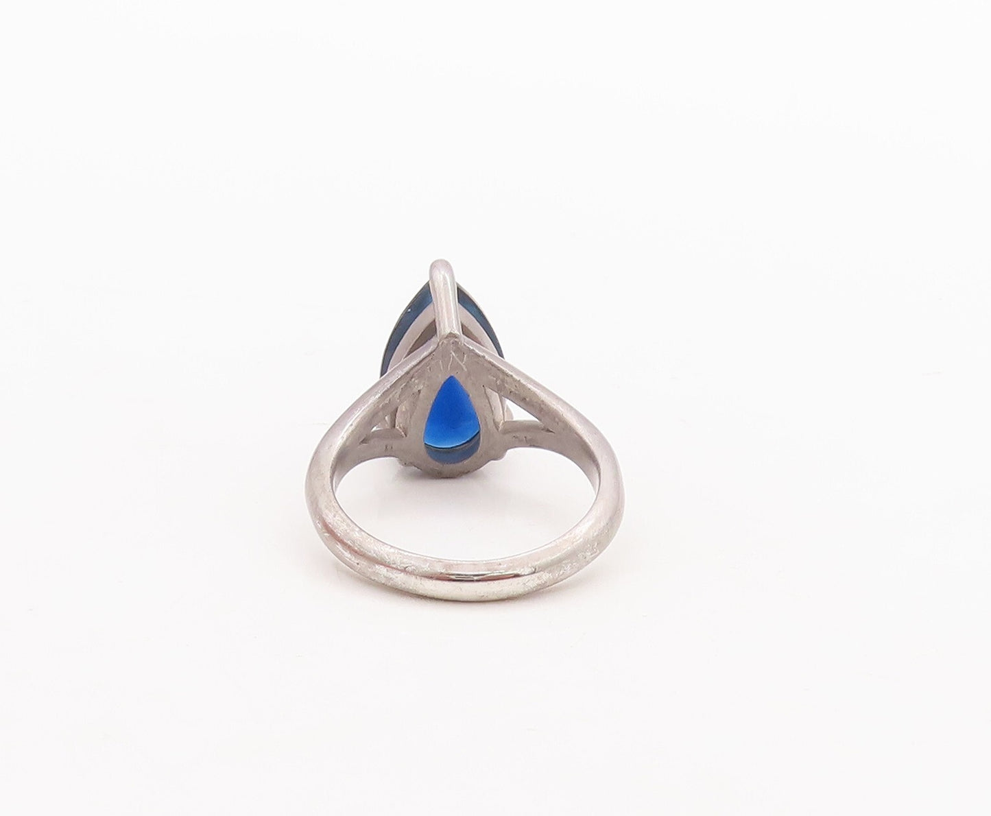925 Sterling Silver Vintage Ring Minimalist Drop Cut Blue Topaz  Sz 6  RG29706