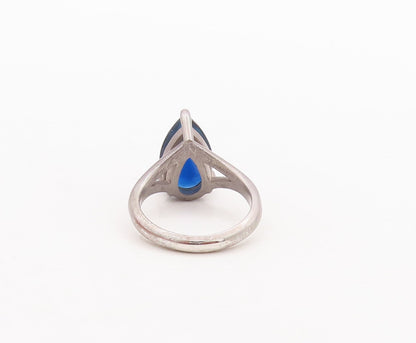 925 Sterling Silver Vintage Ring Minimalist Drop Cut Blue Topaz  Sz 6  RG29706