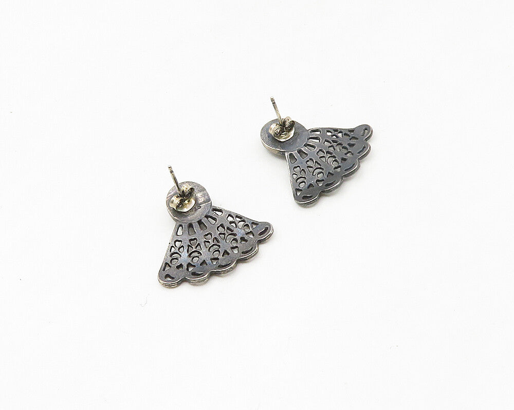 925 Sterling Silver  Vintage Cabochon Cut Hematite Swirl Drop Earrings  EG9038