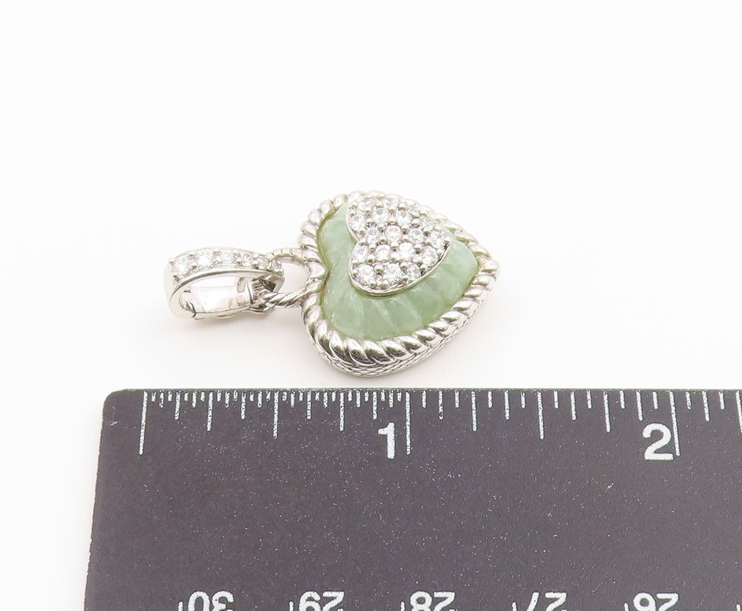 925 Sterling Silver Vintage Pendant JUDITH RIPKA Fluted Jade Love Heart  PT26611
