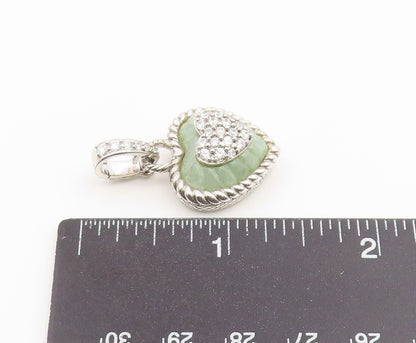925 Sterling Silver Vintage Pendant JUDITH RIPKA Fluted Jade Love Heart  PT26611