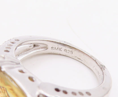 925 Sterling Silver Vintage Ring Marquise Cut Citrine & Topaz Band Sz 7  RG29846