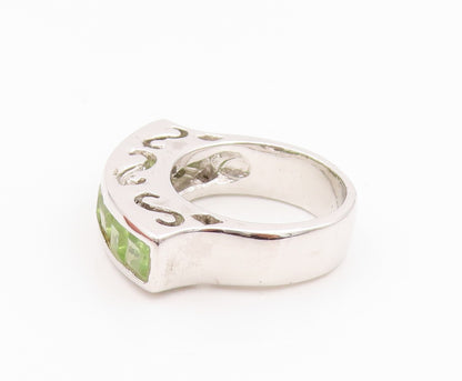 925 Sterling Silver Vintage Ring Square Cut Peridot Band  Sz 8  RG32523