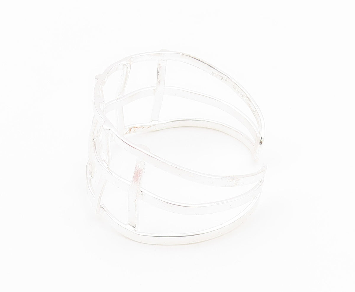 925 Sterling Silver  Shiny Polished Open Square Design Cuff Bracelet  BT7117