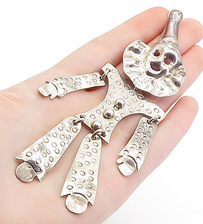 MEXICO 925 Sterling Silver  Vintage Dancing Clown Brooch Pin (MOVES)  BP2624