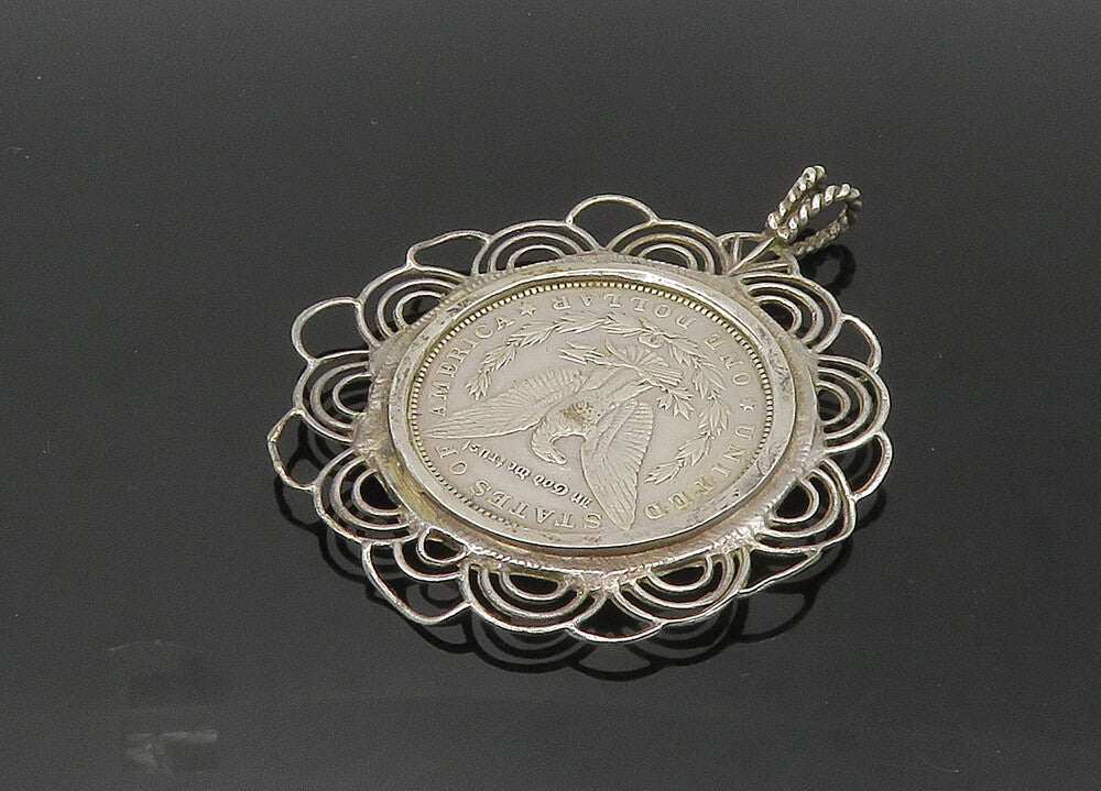 925 Sterling Silver  Vintage 1888 One Dollar U.S. Coin Pendant  PT16854