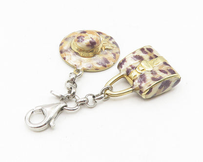 925 Sterling Silver  Vintage Enamel Coated Hand Bag & Hat Pendant  PT8892