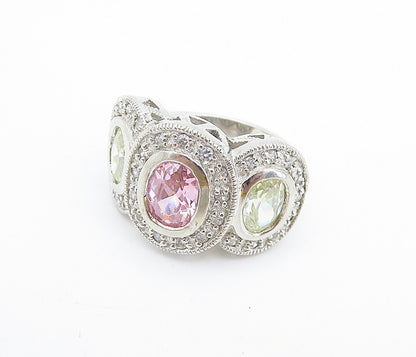 925 Sterling Silver  Multi Color Oval Cut Sapphire Band Ring Sz 6  RG7599