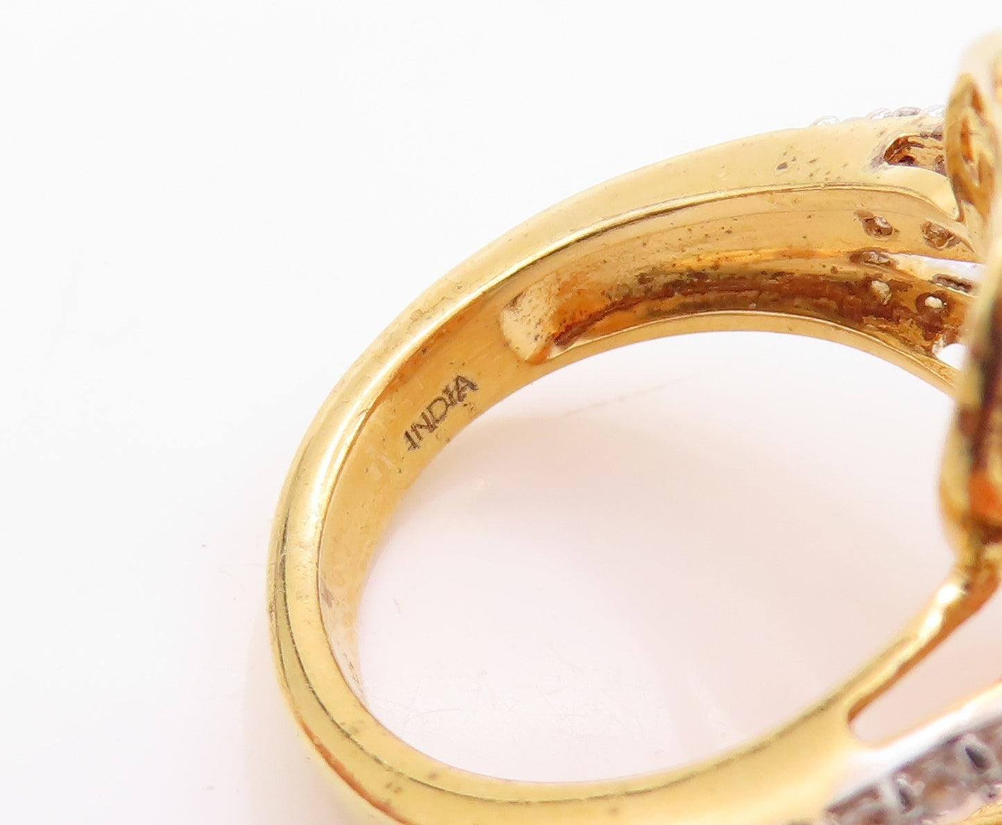 925 Sterling Silver Vintage Ring Gold Plated Orange & White CZ  Sz 5.5  RG32463