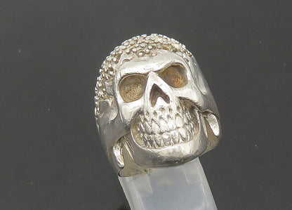 VERSANI 925 Sterling Silver Vintage Skeleton Head Heavy Biker Ring Sz 9  RG22374