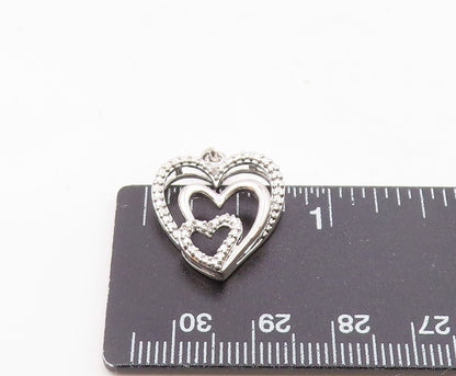 925 Silver  Vintage Genuine Diamond Graduated Love Hearts Pendant  PT15685