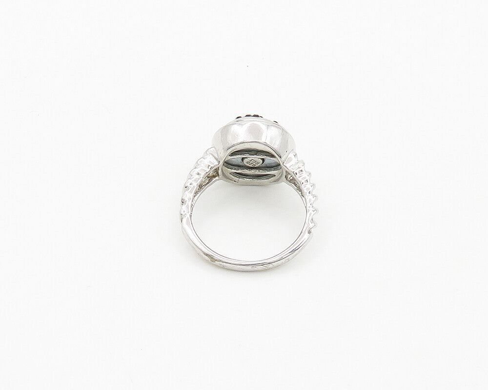 925 Silver   Vintage Black Crystal & Cubic Zirconia Band Ring Sz 7  RG19433