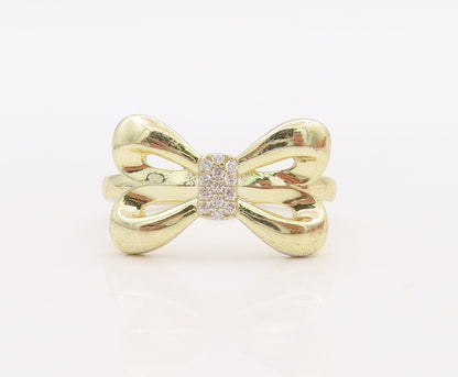 925 Sterling Silver Vintage Ring Gold Plated Cutout CZ Bow  Sz 8  RG28922