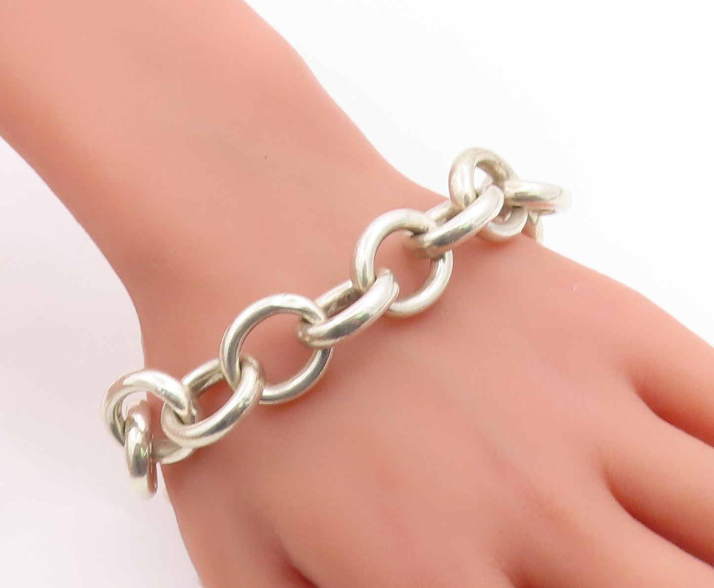 925 Sterling Silver Vintage Bracelet Geometric Interlocking Circle Link  BT12073