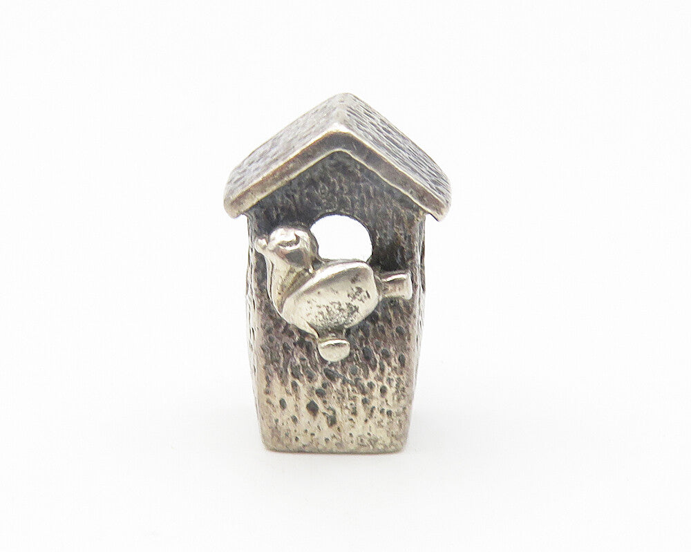 925 Sterling Silver  Vintage Petite Dark Tone Bird House Slide Pendant  PT8696
