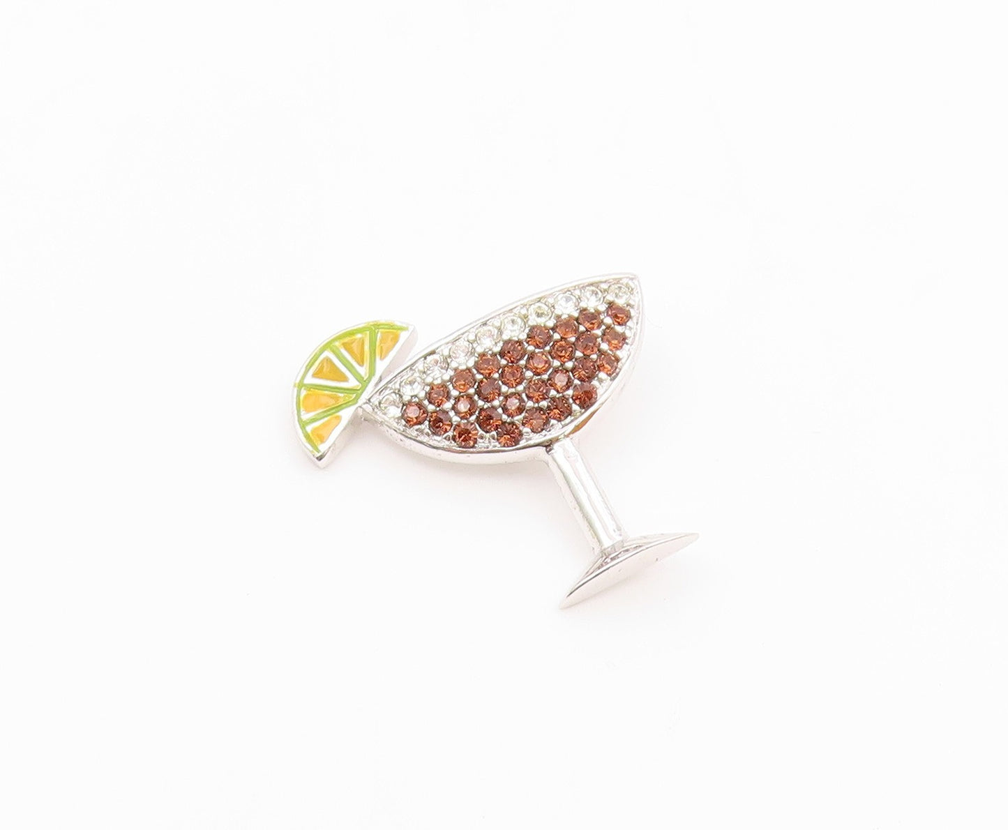 925 Silver  Vintage Enamel Lemon Smoky & White Topaz Drink Pendant  PT21149