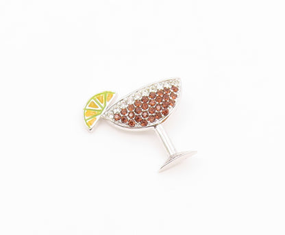 925 Silver  Vintage Enamel Lemon Smoky & White Topaz Drink Pendant  PT21149