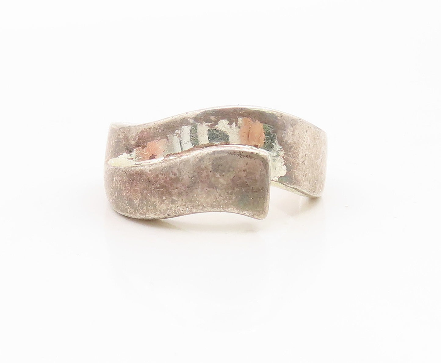 925 Sterling Silver Vintage Ring Modernist Crossover Wide Band  Sz 8.5  RG34953