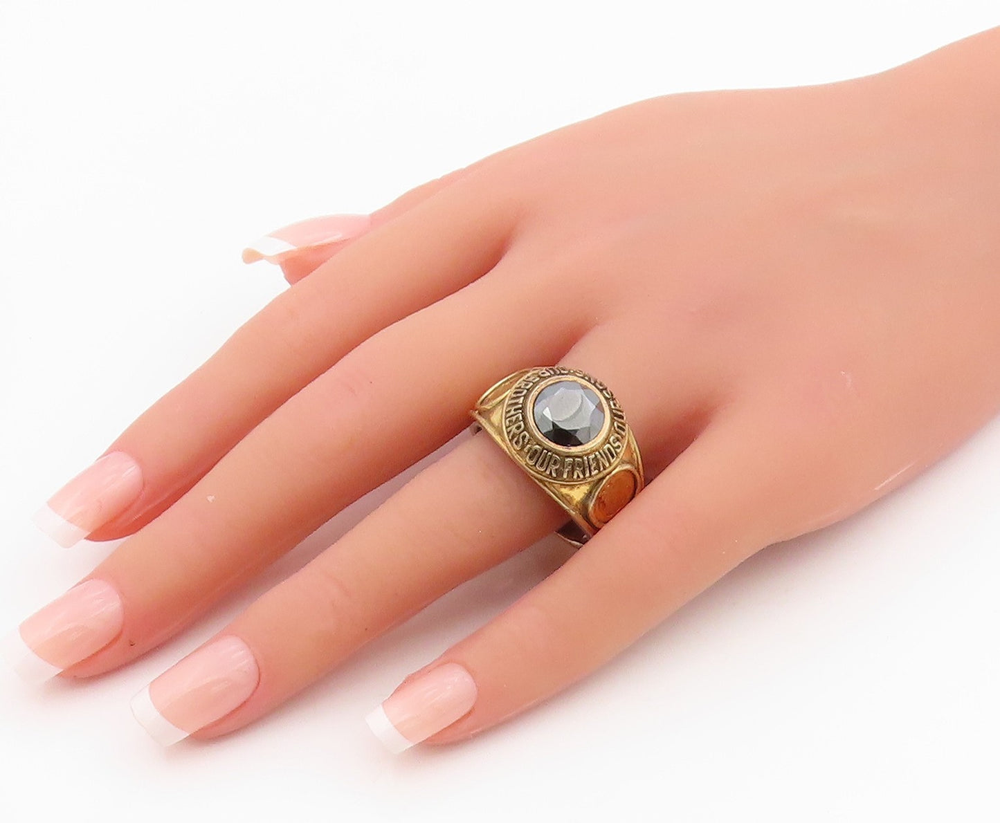 925 Sterling Silver Vintage Ring Gold Plated Hematite Dome Band  Sz 14  RG34222