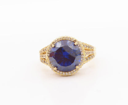 925 Sterling Silver Vintage Ring Gold Plated Two Tone Sapphire  Sz 11.5  RG28829