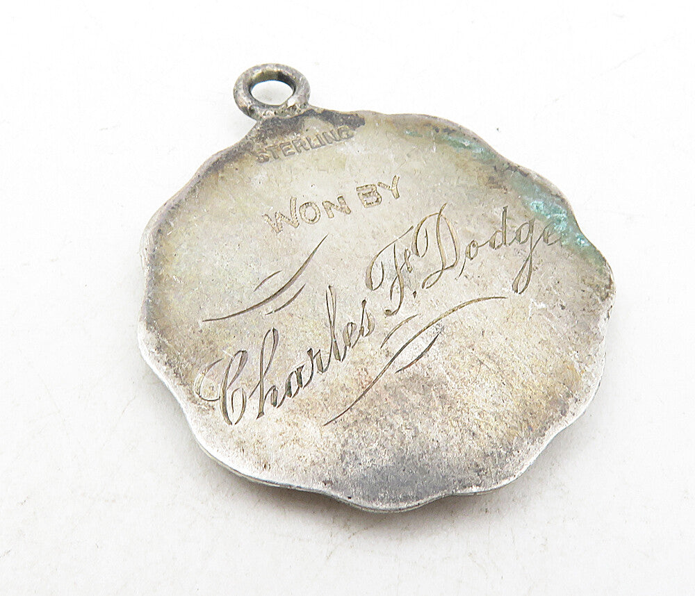925 Sterling Silver  Vintage Antique Enamel Potato Race 1906 Pendant  PT6539