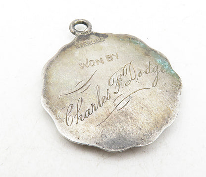 925 Sterling Silver  Vintage Antique Enamel Potato Race 1906 Pendant  PT6539