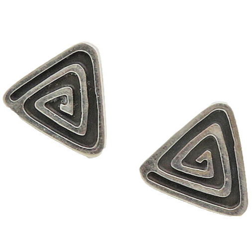 MEXICO 925 Silver  Vintage Oxidized Triangle Spiral Stud Earrings  EG9114
