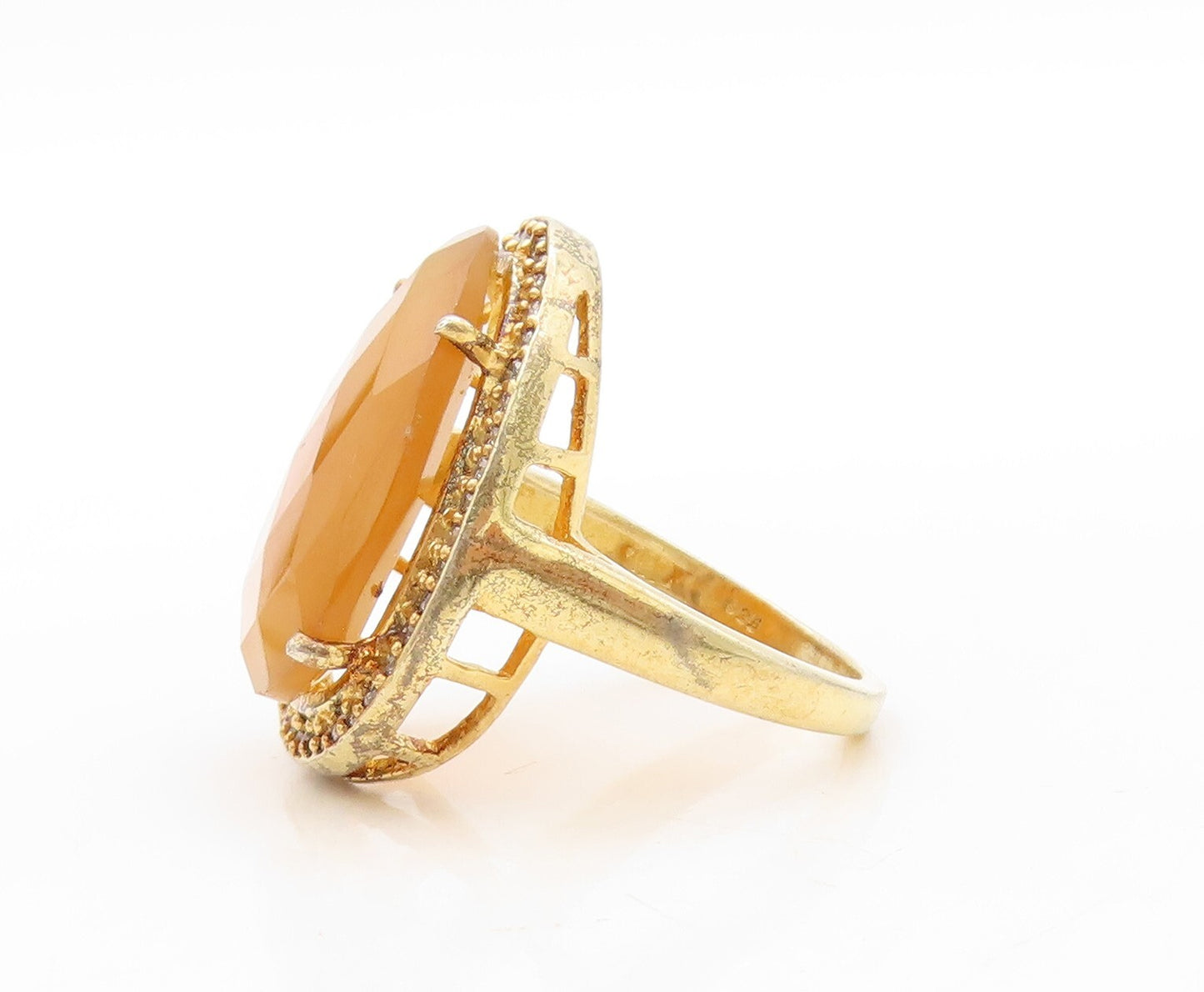 925 Sterling Silver Vintage Ring Gold Plated CZ & Gemstone Inlay  Sz 7.5 RG31059