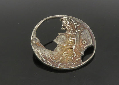 925 Sterling Silver  Vintage Oxidized Woman With Floral Hat Pendant  PT19253