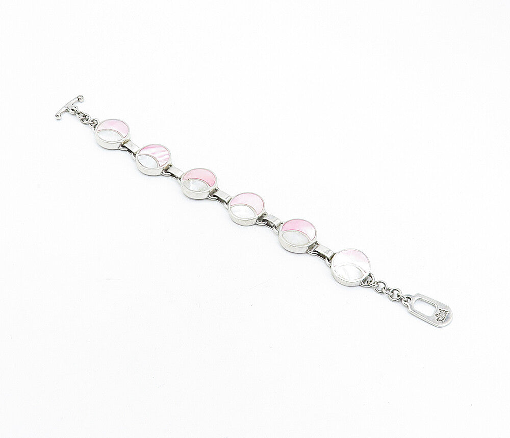 SOUL TOWER 925 Silver  Vintage Inlaid Mother Of Pearl Chain Bracelet  BT1505